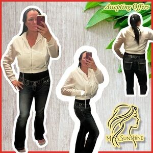SHEIN- nwot - Sz L- White Hoodie cropped sweat jacket with pockets